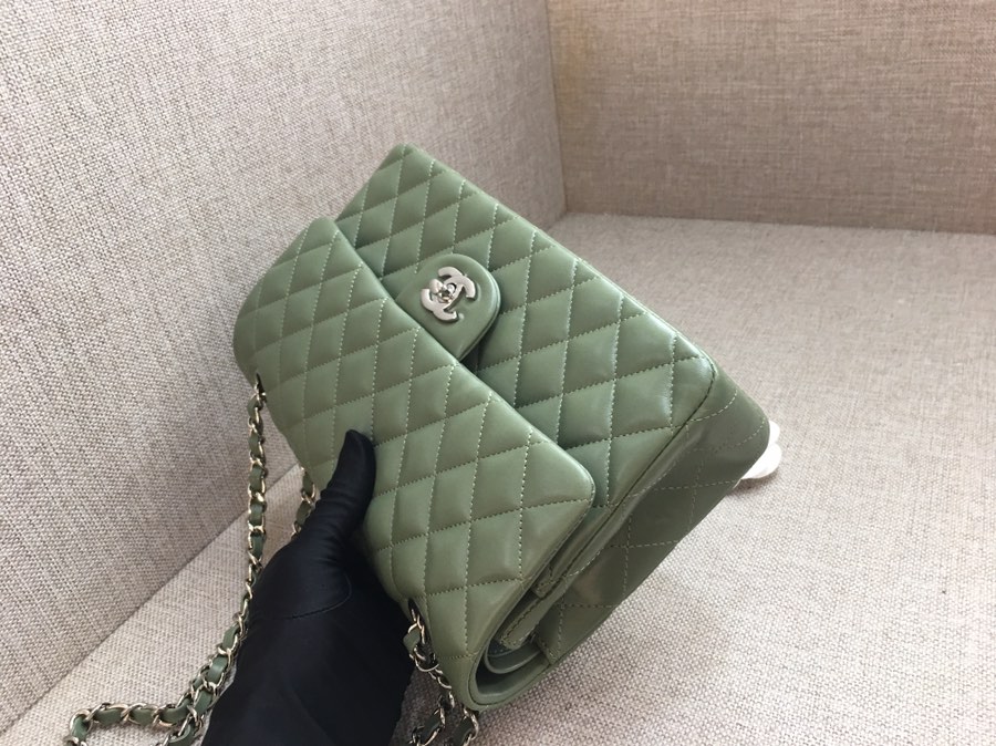 Medium Classic Flap Lambskin Bag AO1112 Dark Green/Silver